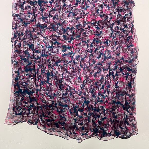 IRO Abstract Reef Asymmetric Tiered Printed Crepon Skirt in Midnight Blue FR 36 - Picture 9 of 12